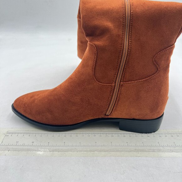 Brown Suede Almond Toe Low Heel Stretchy Long Boot Side Zipper Knee High Boots - Picture 3 of 8